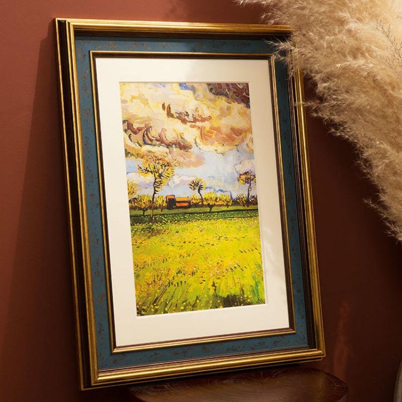 画布装饰画带框美式复古大画框框架20寸素描油画装裱定作相框挂墙