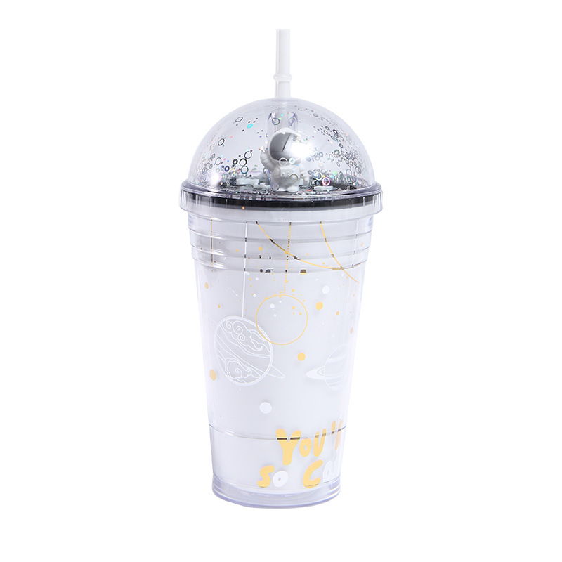 Spaceman Plastic Cup Straw Cover Planet Cartoon Cup Plastic Water Cup Spaceman Ice Crushing with Light Tumbler