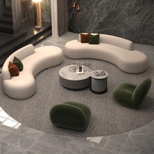沙发客厅现代轻奢小户型网红款弧形异形高档科技布沙发茶几组合