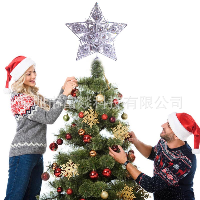 Cross-Border Christmas Tree Top Light Tree-Top Star Led Twinkle Light Christmas Tree-Top Star Decorative Lights Octagonal Atmosphere