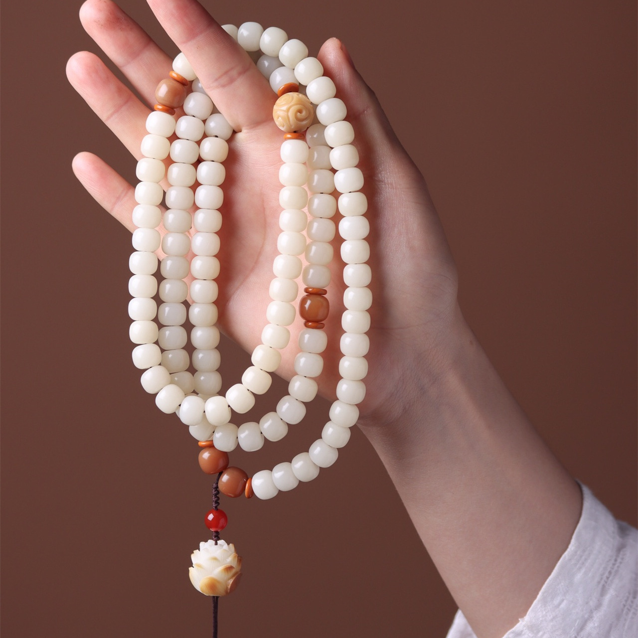 天然白玉菩提海南天然佛珠念珠吊坠祈福转运情侣同款手链直播爆款