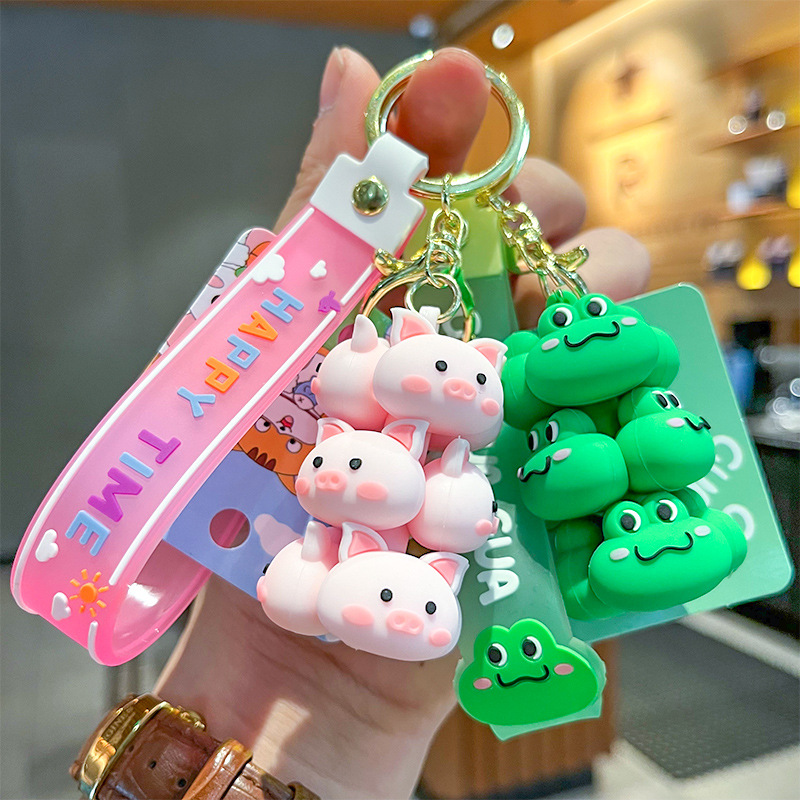 Cute National Fashion Genuine Jengle Frog Three-Dimensional Doll Car Keychain Pendant Ornaments Night Market Stall Wholesale