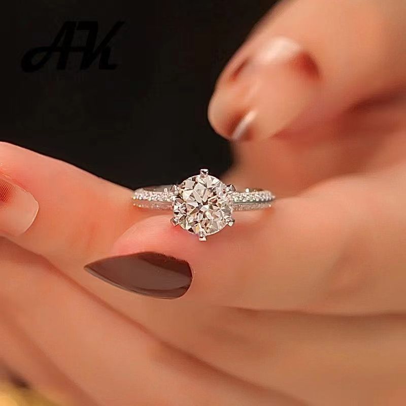 经典六爪渡铂金戒指女仿真高碳钻仿真钻戒半壁江山奢华d色女戒