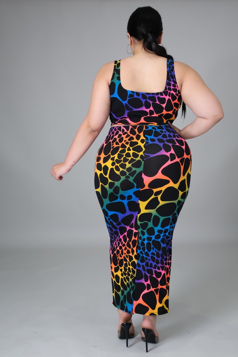 mh1111欧美时尚女装 亚马逊跨境大码女装肥婆装 印花开叉裙两件套