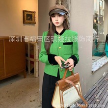 深圳南油高端原单外贸女装小香风撞色复古金扣气质优雅羊毛呢外套
