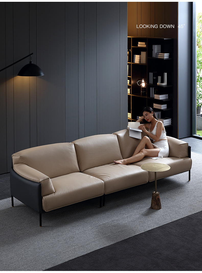 意式皮沙发北欧轻奢头层牛皮客厅浅色乳胶高端意大利极简真皮沙发
