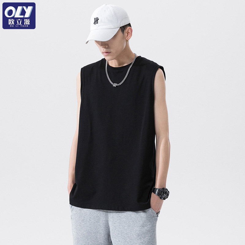 夏季纯棉短袖背心2023新款纯色t恤青少年户外运动上衣无袖背心男