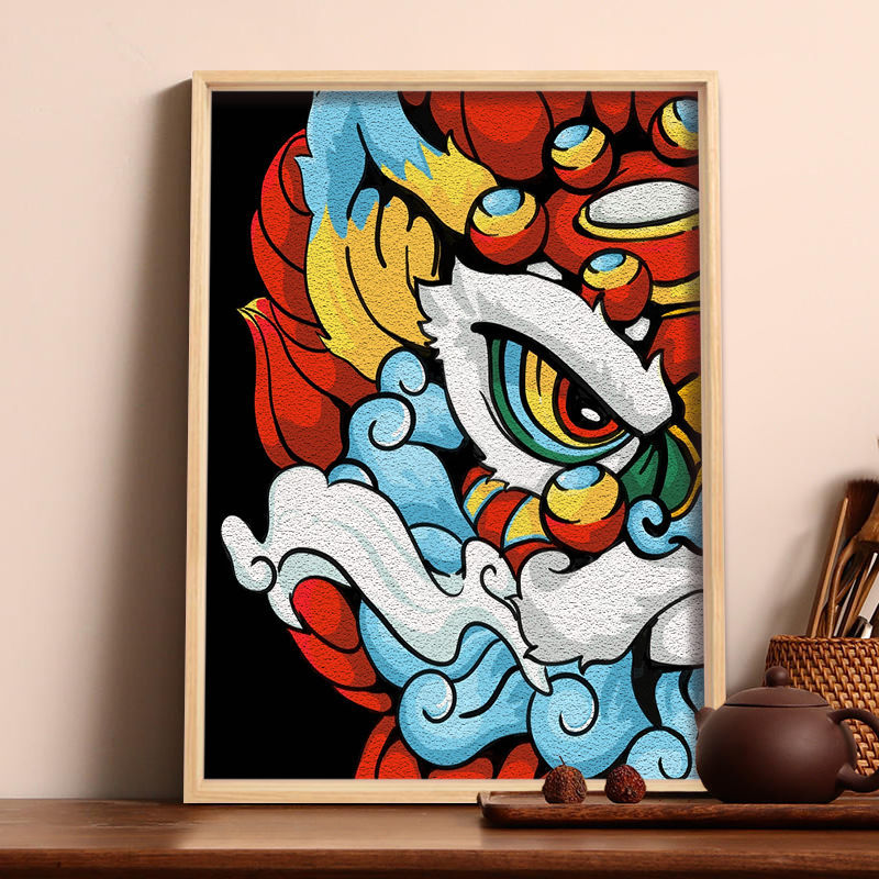 醒狮纸浆画手工diy材料包国潮中国风新年半成品全套工具套装