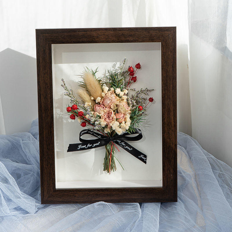 永生花材料包干花相框摆台diy创意生日礼物花束展示画框中空立体