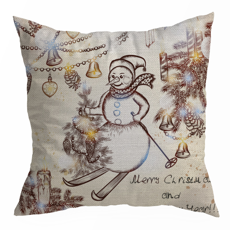 New Christmas Snowman Linen Pillow Cover Christmas Tree Holiday Decoration Cushion Cover Home Sofa Car Throw Pillowcase