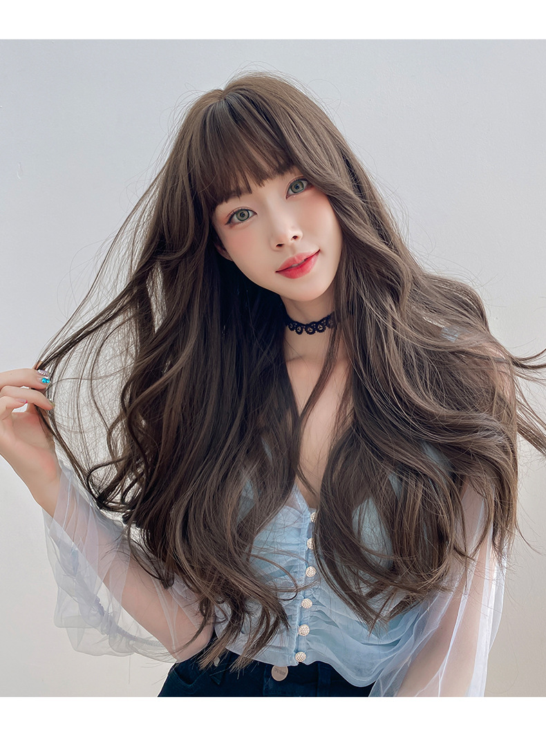 义乌厂家批发假发女长发空气刘海整顶全头套式大波浪卷发时尚长发