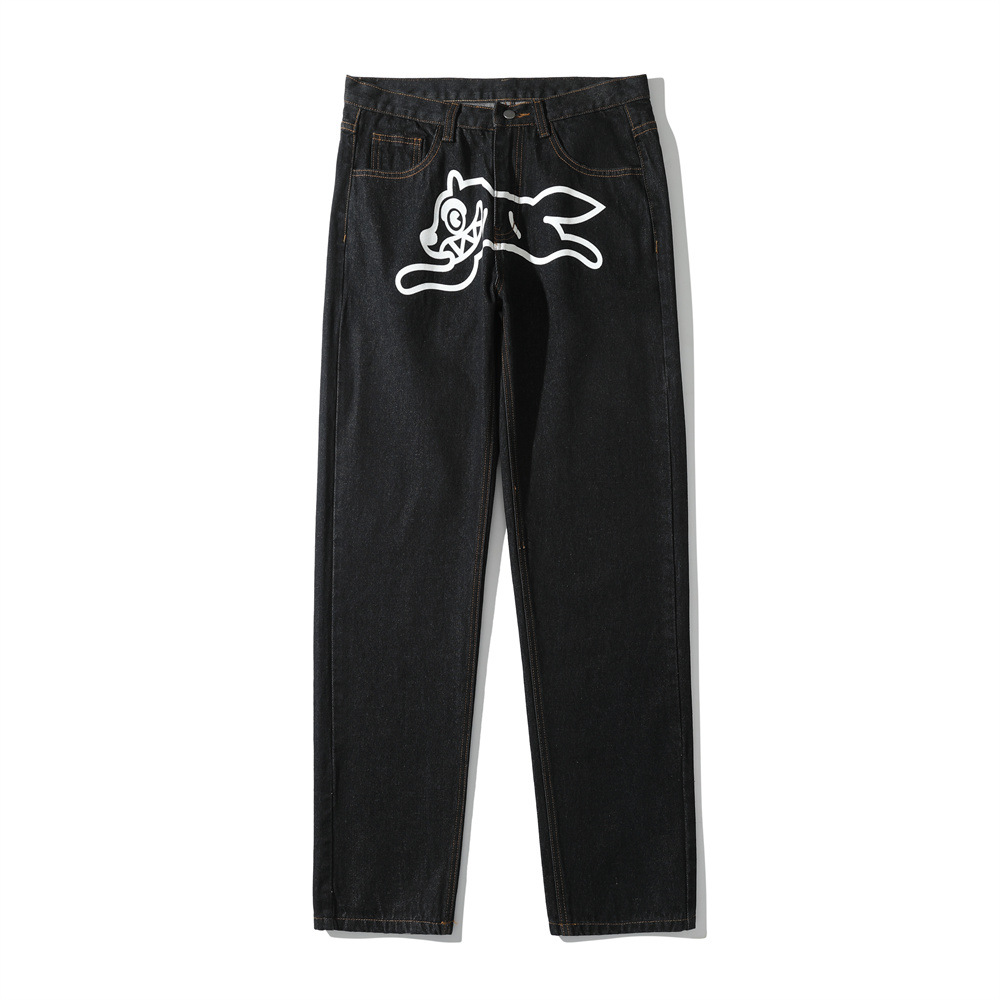 ins男潮高街时尚经典基础牛仔裤潮人休闲长裤外贸印花小狗冰激凌