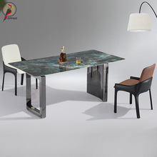 天然大理石餐桌微晶石长方形餐桌椅组合意式轻奢超晶石高端桌家用
