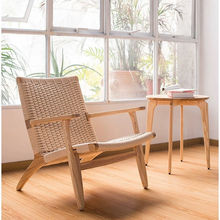 北欧懒人单人沙发椅绳编设计师客厅阳台休闲椅子简约实木躺椅2024