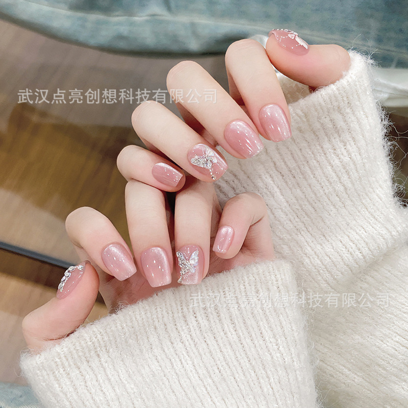 24年新款纯手工穿戴甲蝴蝶猫眼美甲春季纯欲高级感穿戴式短款甲片