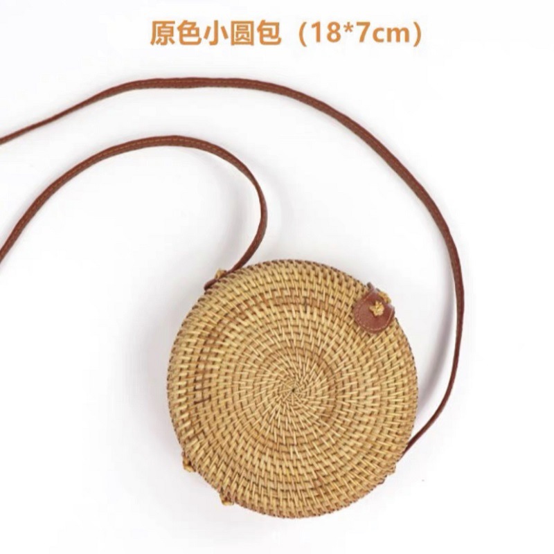 Vietnam Rattan Hollow Plain Mini Straw Hand-Held Shoulder Crossbody Bag Mori Style Basket Women's Bag round