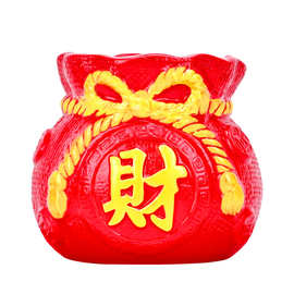红色钱袋财字陶瓷花盆容器年宵花盆麦穗银柳福桶喜庆金色花盆容器