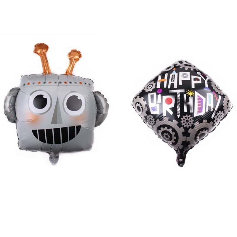 新款卡通机器人气球儿童生日布置装饰迪斯科机械感铝膜气球批发