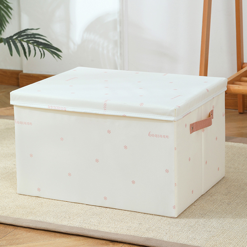 Satin Fabric Folding Container Washable Household Storage Box with Lid Clothing Clutter Quilt Desktop Storage Box