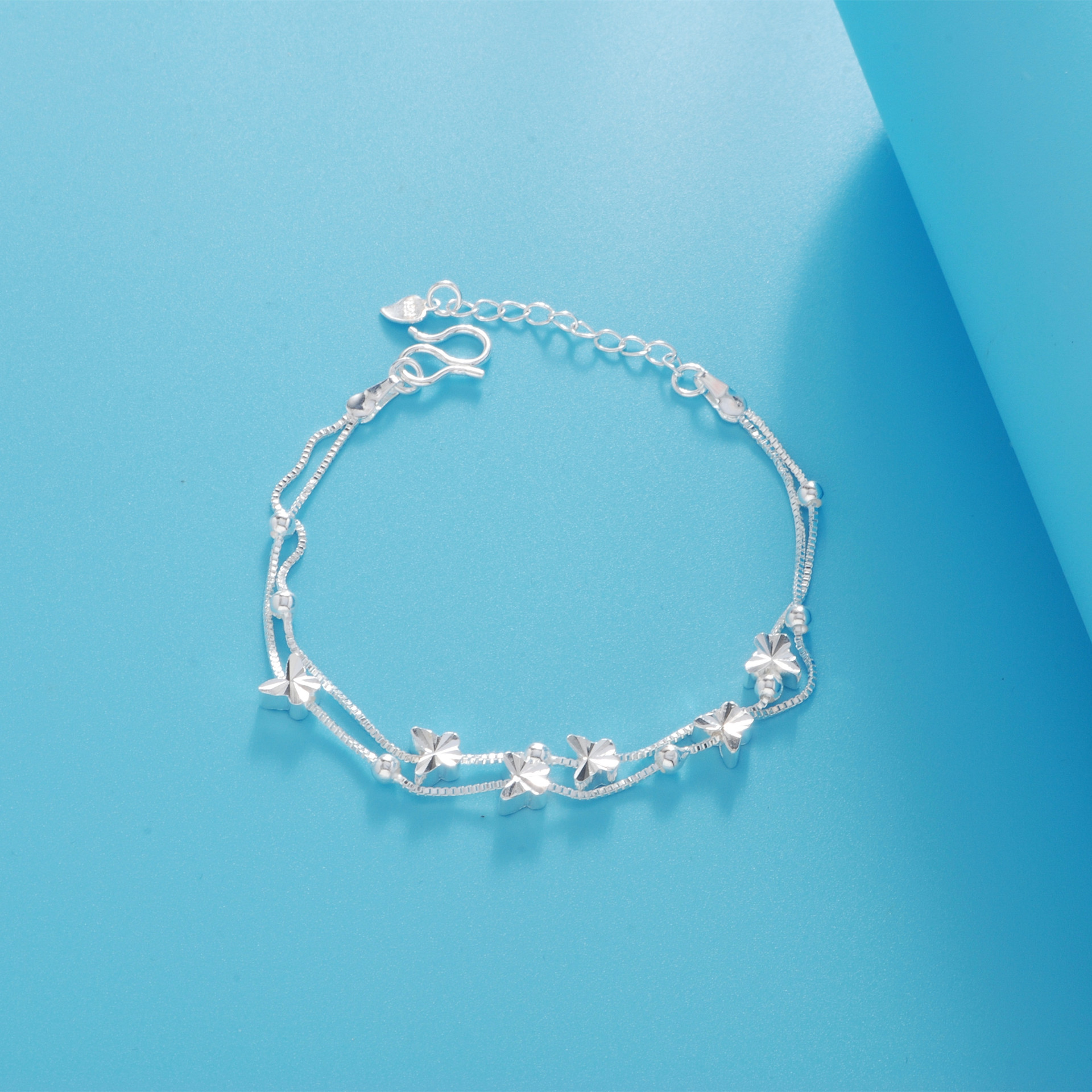 铜镀银手饰品蝴蝶手链女磨砂球配饰学生手串网红直播跨境摆摊首饰