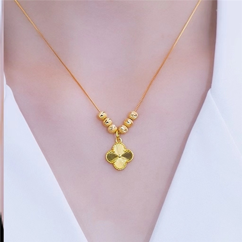 批发 热卖款越南沙金幸运草金珠项链 黄铜镀金四叶草时尚女款项链