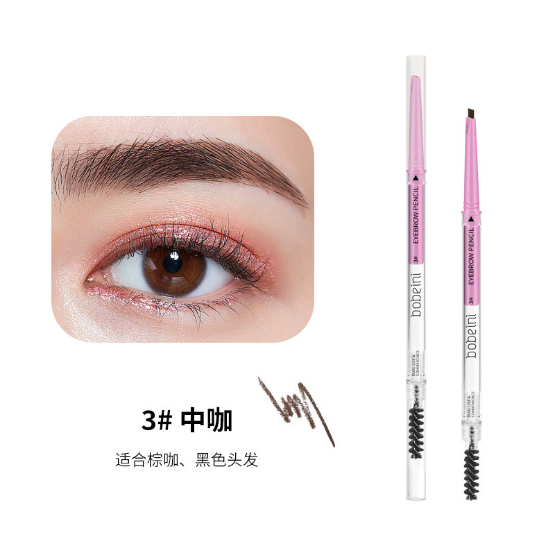 Tiktok Transparent Triangle Double-Headed Eyebrow Pencil with Eyebrow Brush Natural Color Rendering Long Lasting Waterproof Discoloration Resistant Beginner Batch