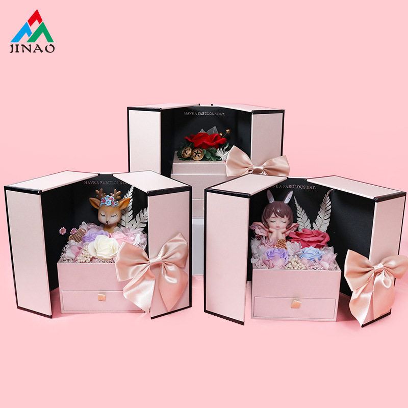 Creative New Valentine's Day Double Door Rose Jewelry Box Ring Stud Earrings Lipstick Jewelry Gift Box