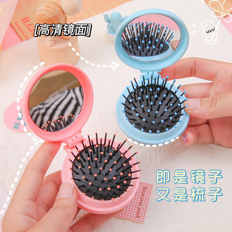 Korean Ins Macaron Solid Color Soft and Adorable Mirror Integrated Mini-Portable Portable Comb Airbag Cushion Massage Comb