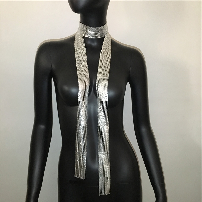 European and American Amazon Hot Sale Fashion Nightclub Trend Metal Sequins Scarf Necklace Female Versatile Personality Scarf Necklace