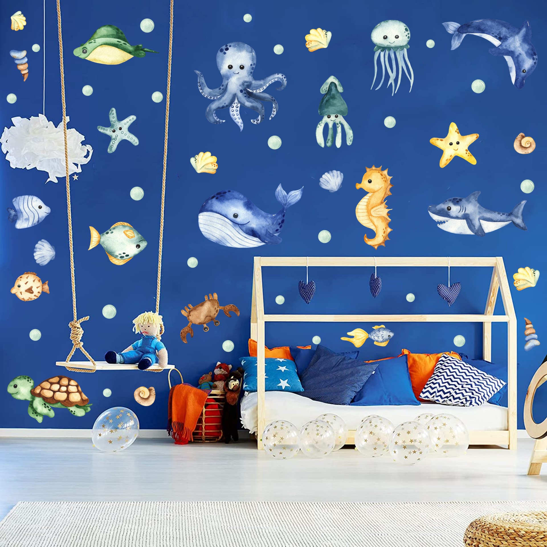 亚马逊新款海底世界 海洋鱼 海豚卡通动漫墙贴儿童房装饰pvc贴画