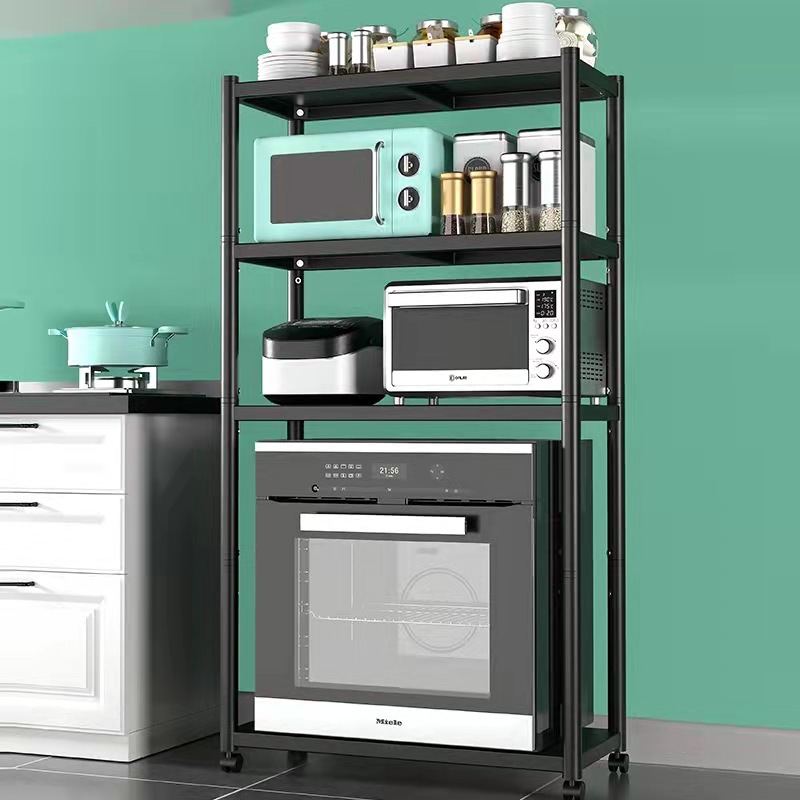 厨房收纳架 置物架多层碳钢烤漆 微波炉烤箱空气炸锅架子-阿里巴巴