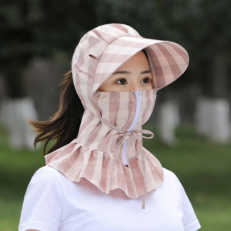 Tea Picking Hat Spring/Summer Sun Protection Hat Women's Summer UV Protection Face-Covering Sun-Shade Hat Riding Electric Car Windproof Sun Hat