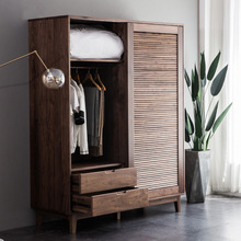 1PKN北美黑胡桃木橡木百叶门透气大衣橱现代简约实木移门衣柜