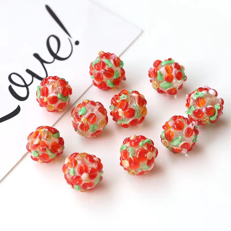 2023 Three-Dimensional Flower Leaves Glass Beads Straight Hole DIY Handmade Beaded Loose Beads Earrings Ornament Accessories