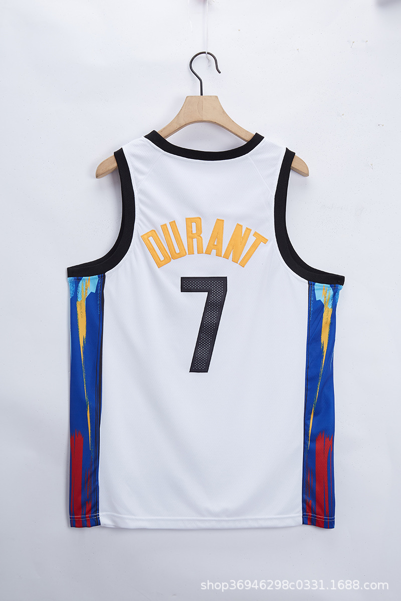 篮网7号杜兰特蓝白灰黑色2021城市篮球服nba刺绣球衣球裤货源代发