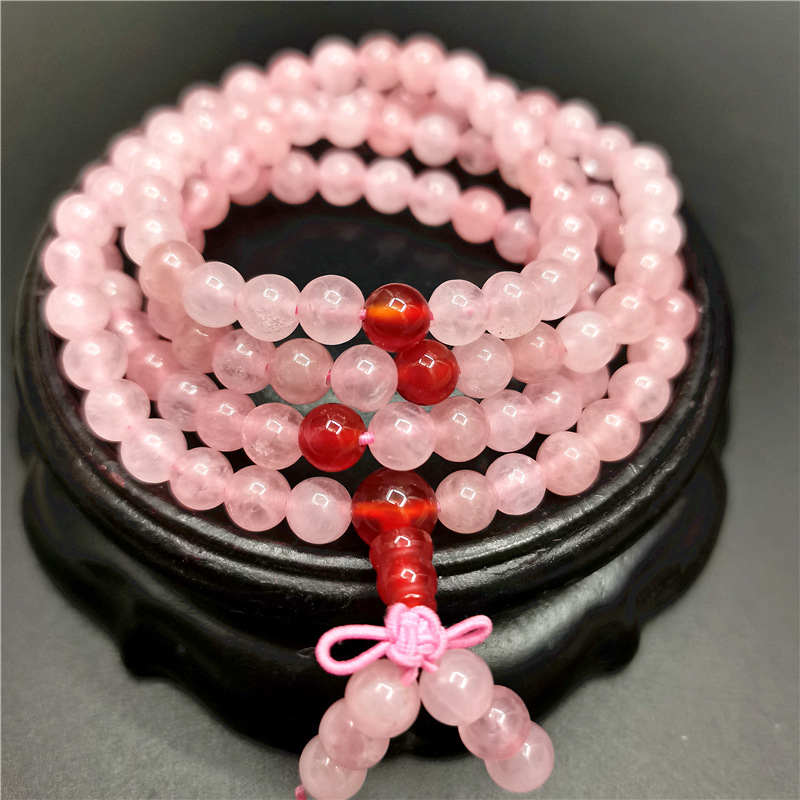 【赠送证书】天然粉水晶手串女 韩版手饰108颗佛珠粉晶手链020530