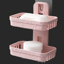 双层肥皂盒 免打孔壁挂式肥皂架 挂墙浴室置物架吸盘沥水皂盒批发