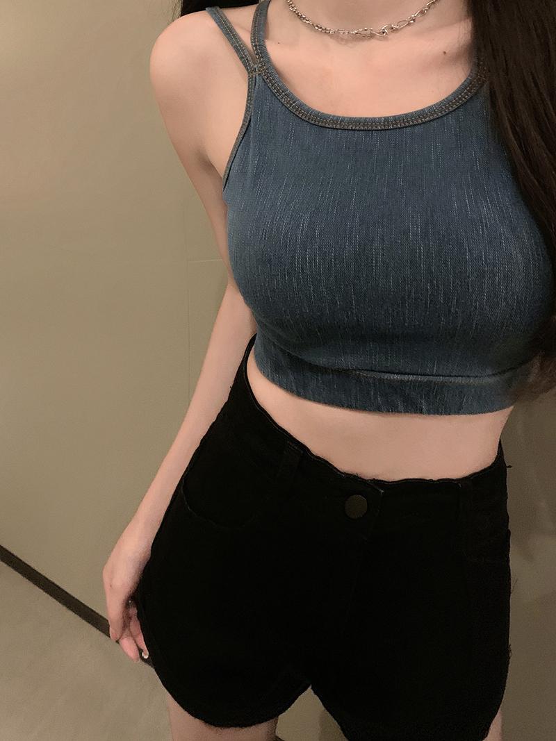 短款修身无袖紧身性感牛仔小背心女心机春夏内搭吊带外穿内衣上衣