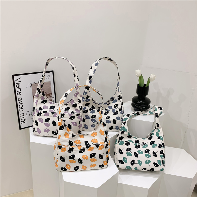 College Student Class Tote Bag Ins Style Large Capacity Canvas Bag Female Flower Hand Bag Nylon Commuter Shoulder Bag