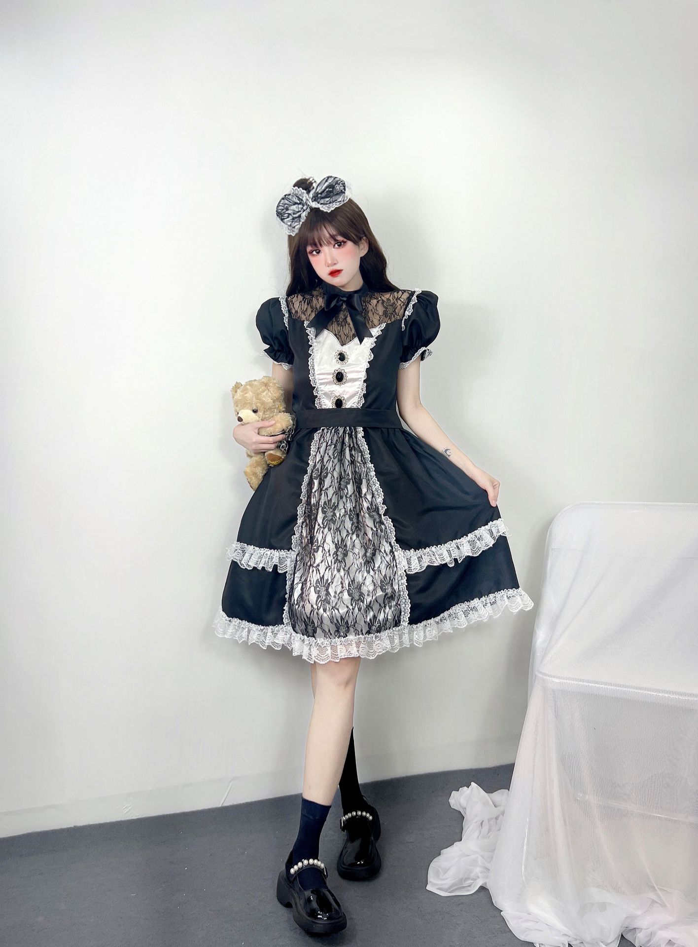 lolita黑巧夹心超重工女仆装cosplay性感可爱洛丽塔制服连衣裙采购价