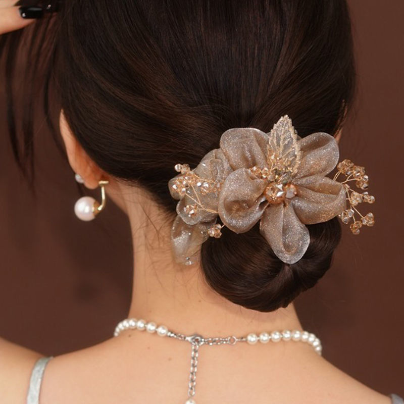 Platinum Siya TikTok Same Style Star Sea Flower Light Luxury Fabric Crystal Hair Tie Hair Accessories Headdress Flower Headband