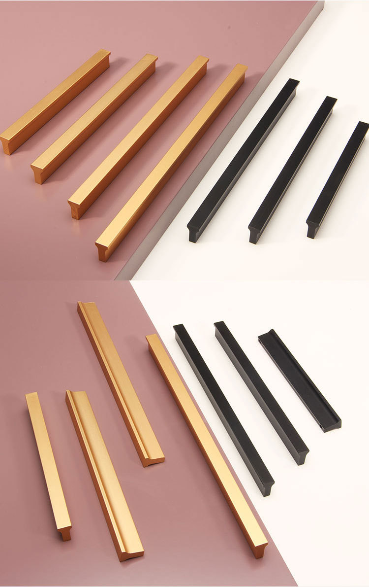 衣柜门一字通顶加厚2.0高拉手铝合金全屋黑色美式长把手