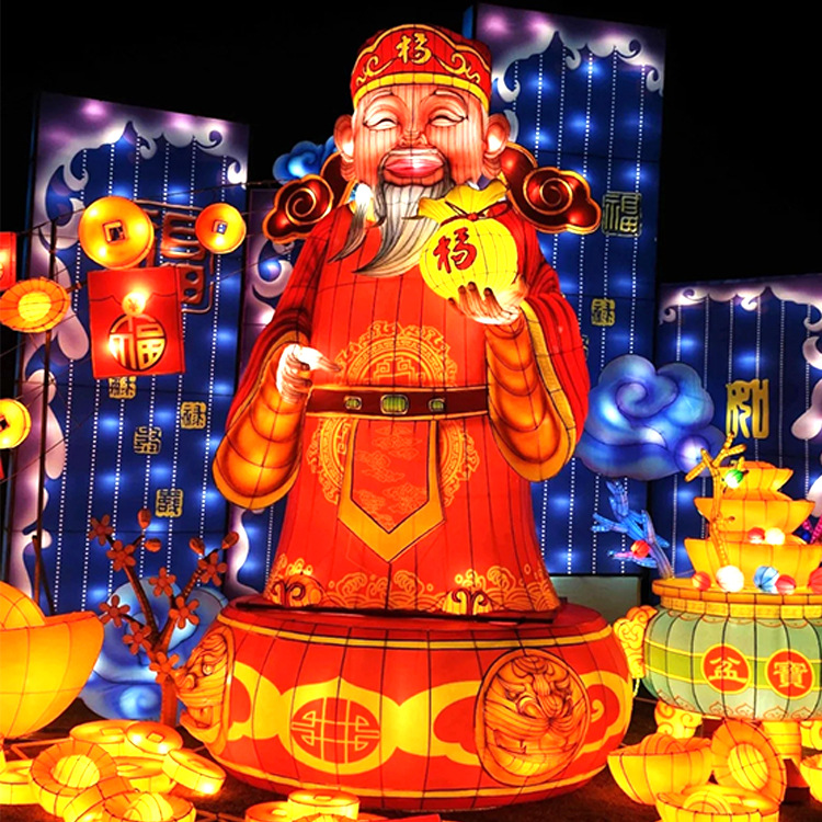 元宵节花灯仿真大型卡通财神爷造型灯笼发光模型春节装饰花灯