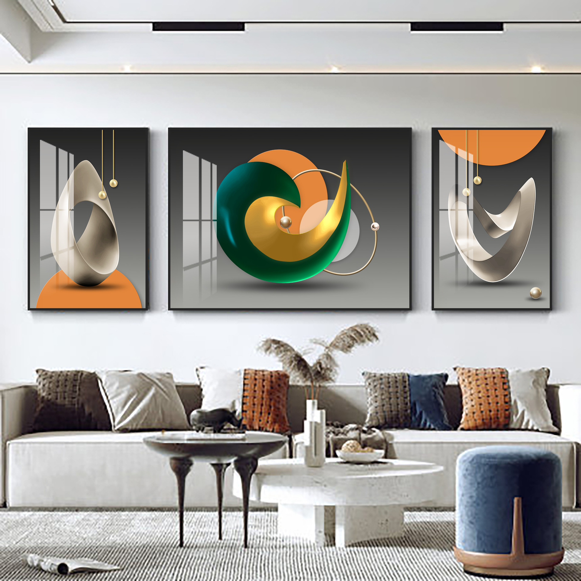 北欧客厅装饰画现代简约沙发背景墙挂画轻奢大气后现代三联壁画