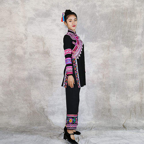 云南少数民族特色服装女拉祜族刺绣民族风棉麻长袖中长款生活套装