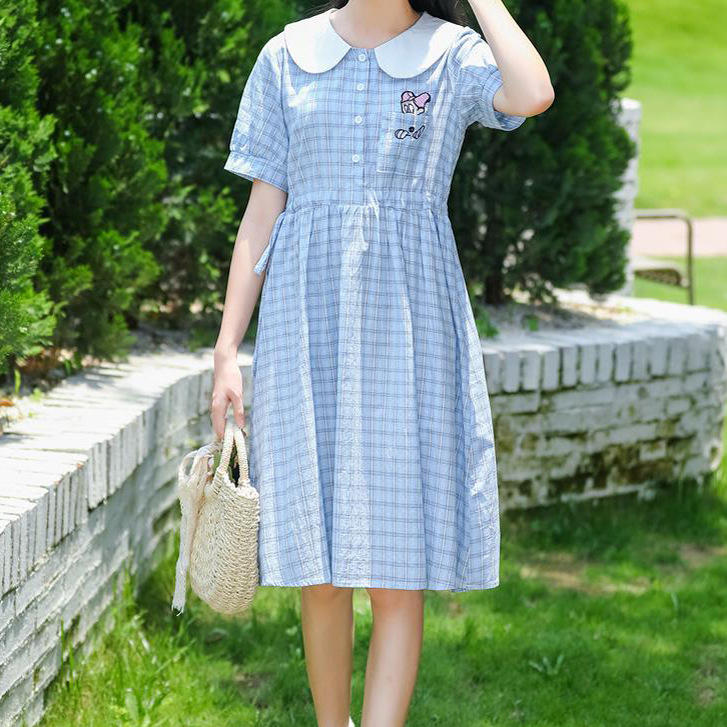 少女格子连衣裙夏季2022新款女童大童初中学生高中女生学院风裙子