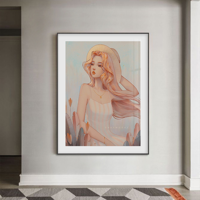 现代简约美女装饰画创意手绘女性人物挂画客厅卧室服装店样板房画