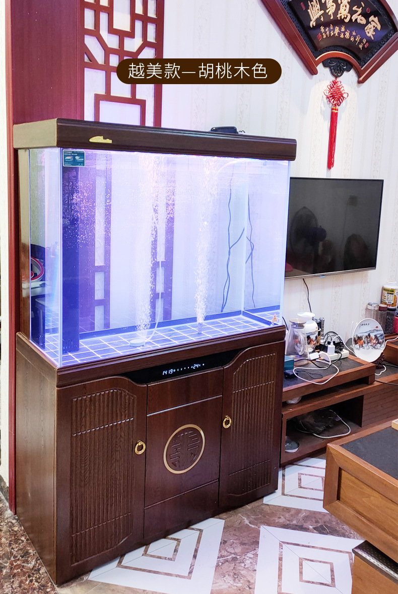 闽江鱼缸大型客厅落地免换水超白家用中型靠墙底过滤龙鱼缸水族箱