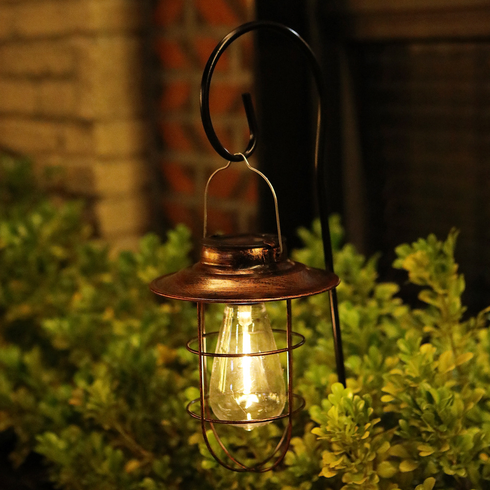 Cross-Border Solar Garden Wrought Iron Tungsten Lamp Vintage Bronze Bed & Breakfast Atmosphere Garden Decoration Wrought Iron Solar Lamp