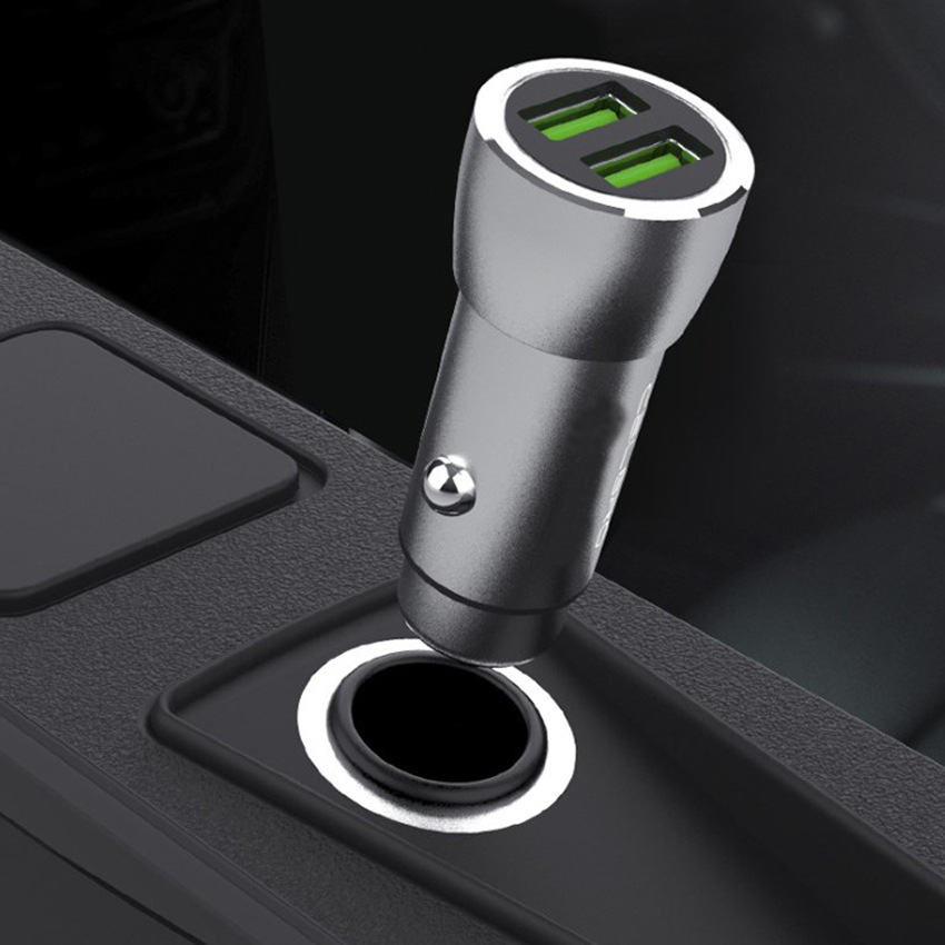 金属外壳车载充电头充电器双usb口插车内点烟器口有线快充